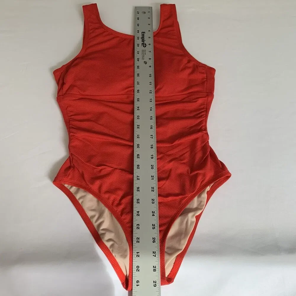 Kona Sol Swimsuit One Piece Women L Red Ruched Padded‎ Vacation Beach Feminine